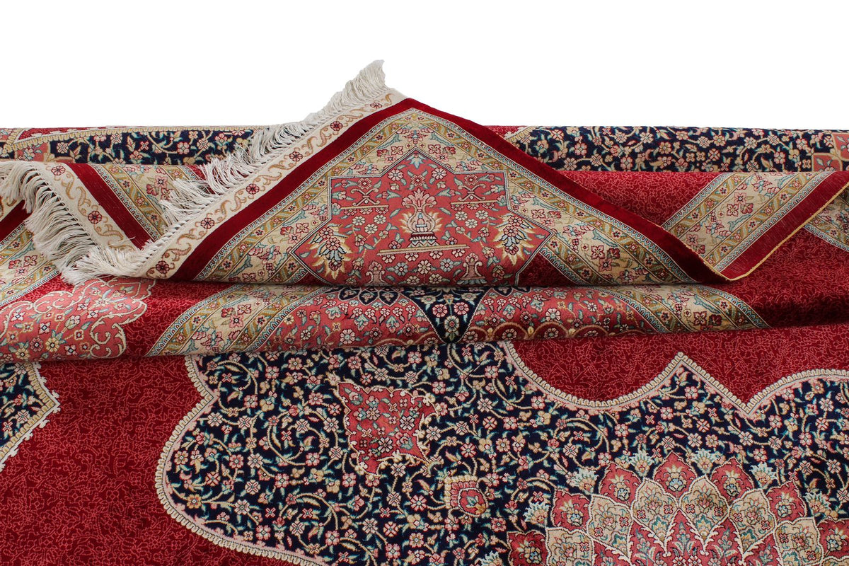 9x12 Red and Navy Turkish Silk Rug