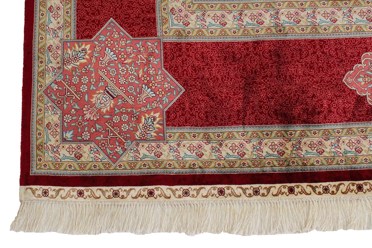 9x12 Red and Navy Turkish Silk Rug