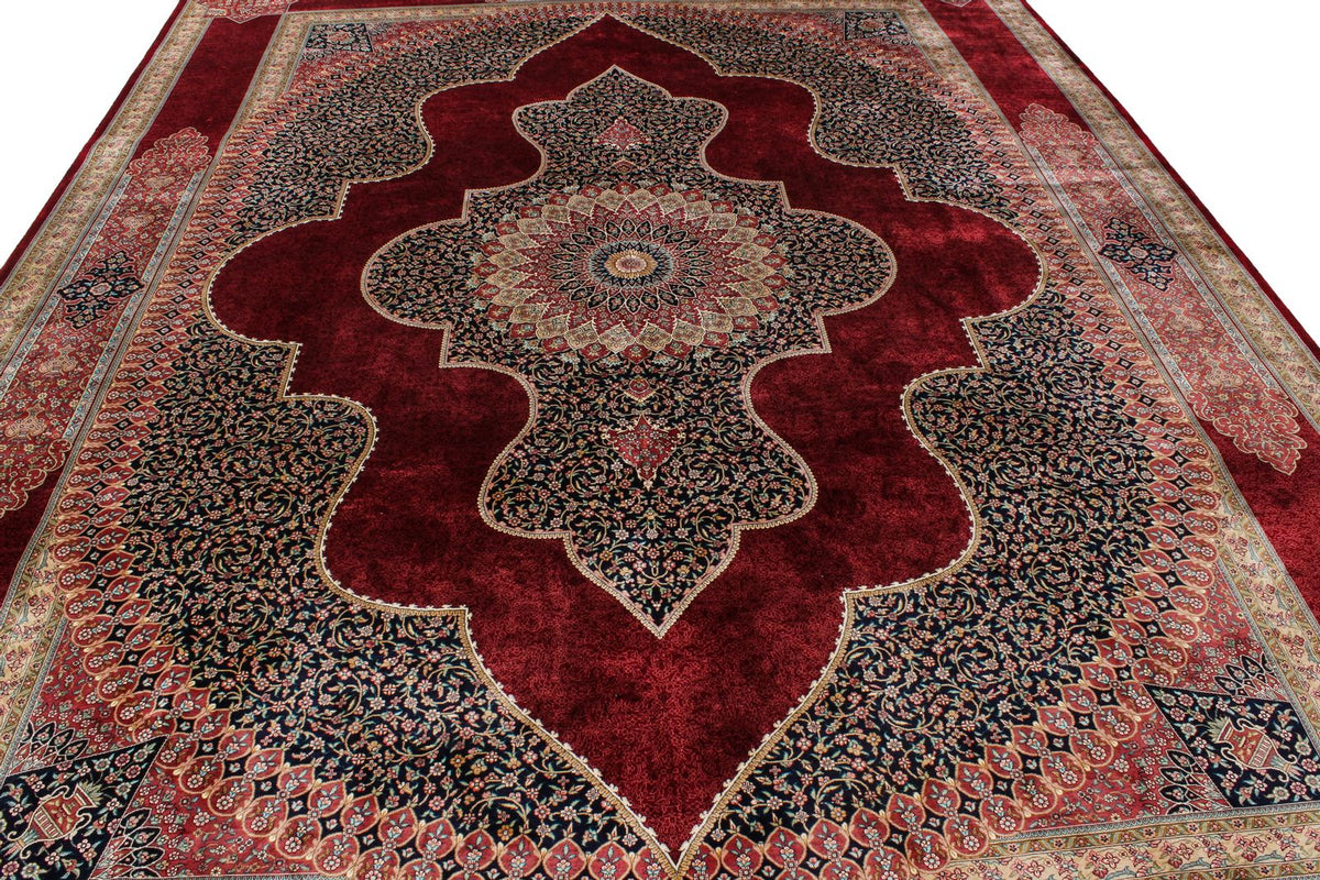 9x12 Red and Navy Turkish Silk Rug