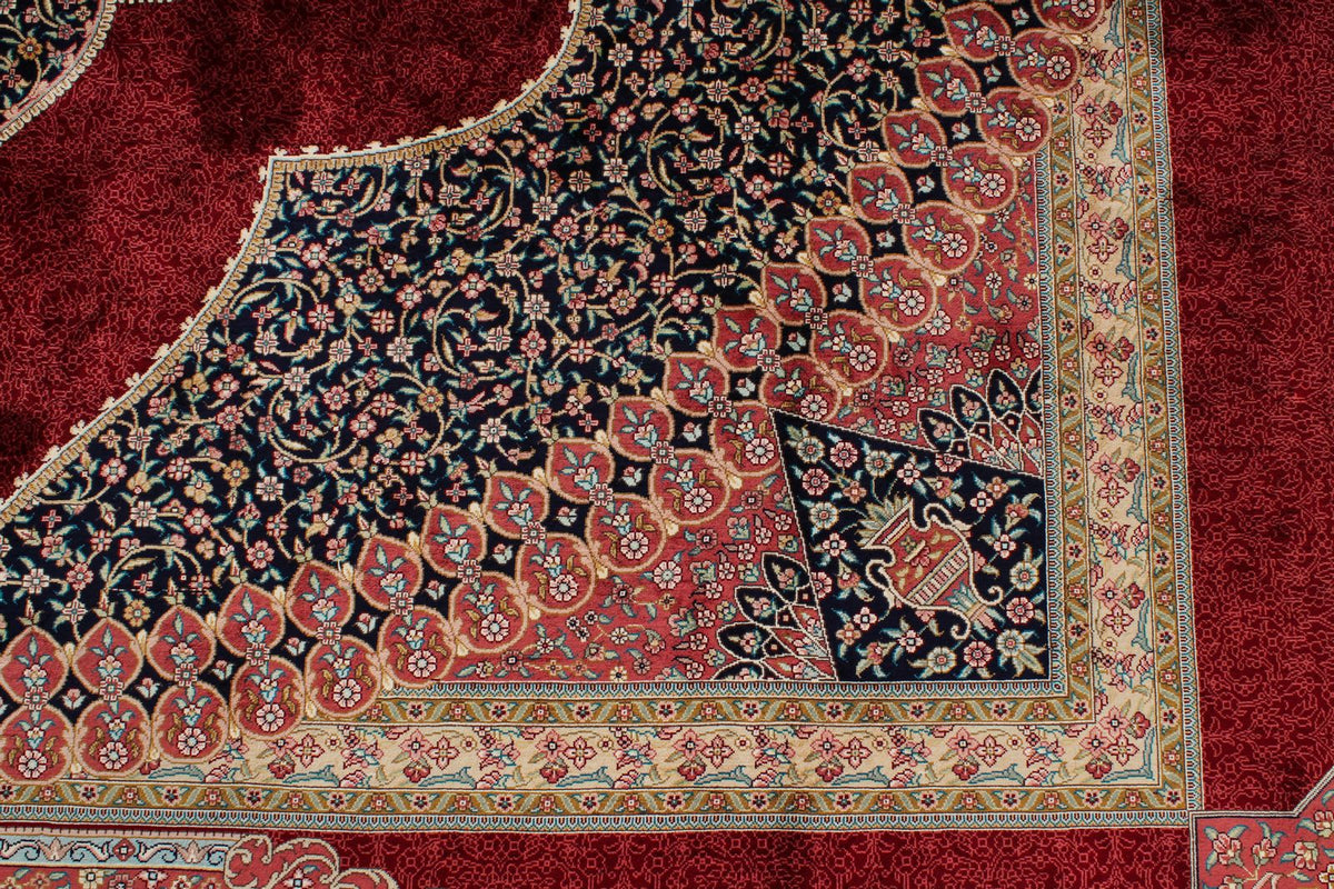 9x12 Red and Navy Turkish Silk Rug