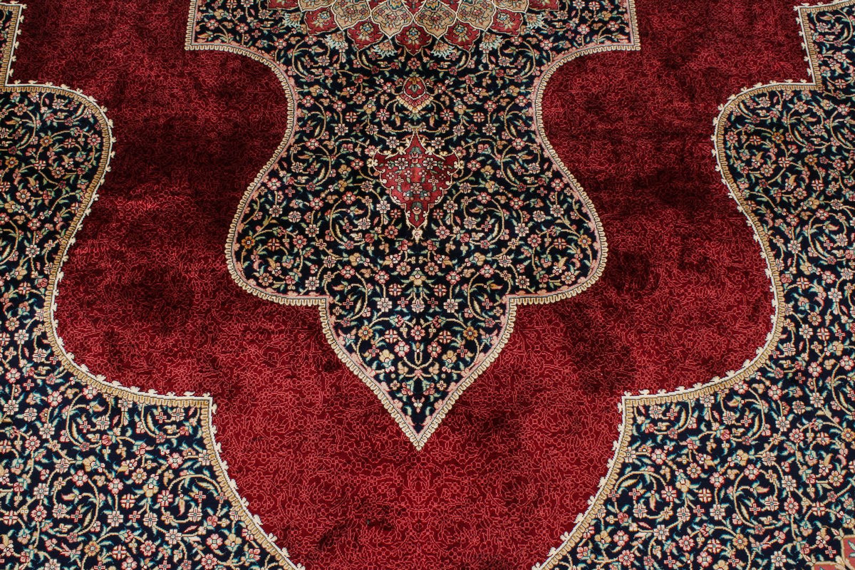 9x12 Red and Navy Turkish Silk Rug