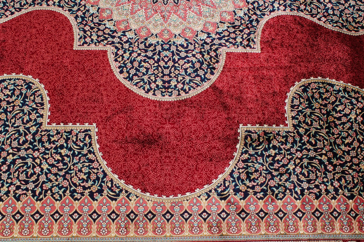 9x12 Red and Navy Turkish Silk Rug
