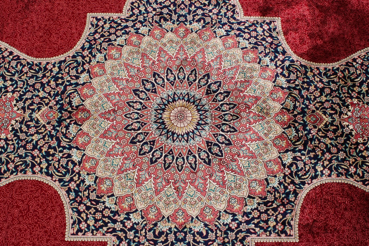 9x12 Red and Navy Turkish Silk Rug