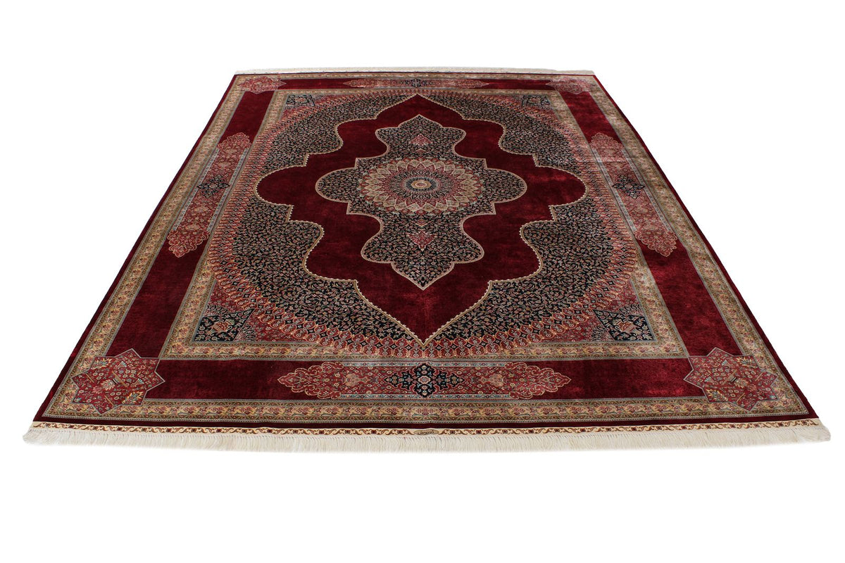 9x12 Red and Navy Turkish Silk Rug