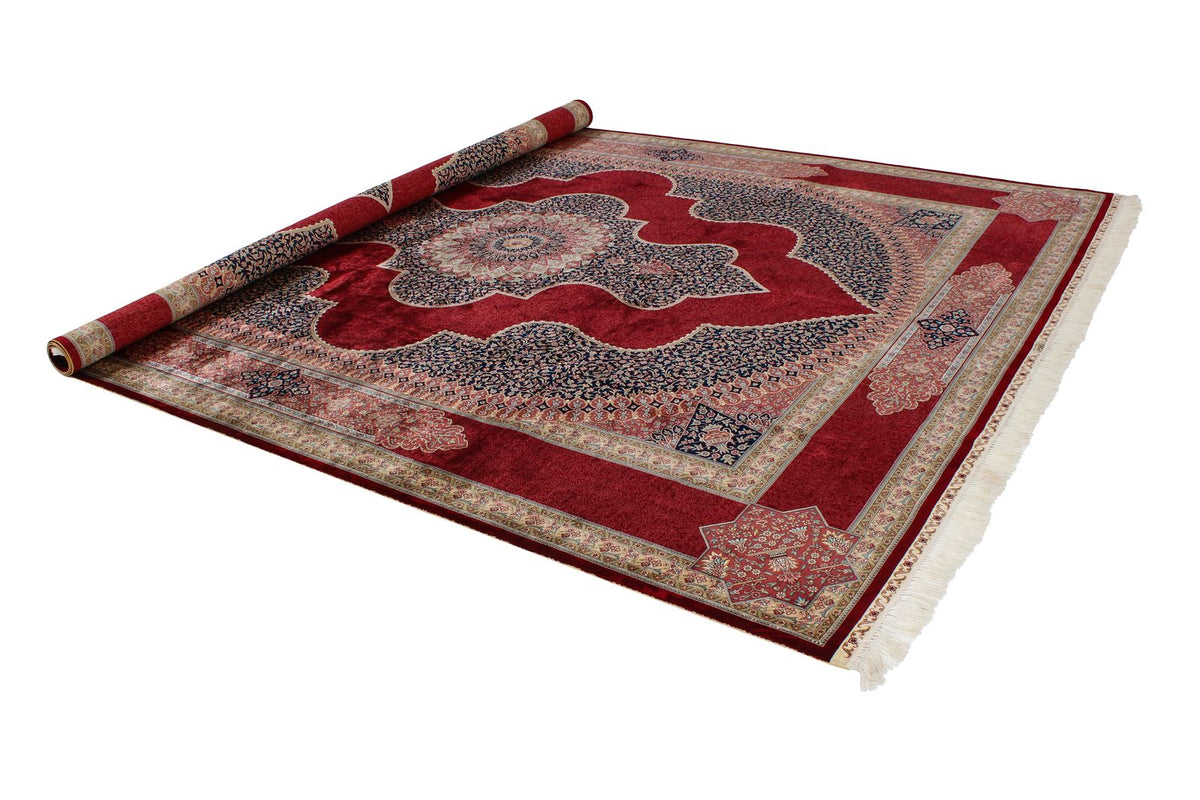 9x12 Red and Navy Turkish Silk Rug