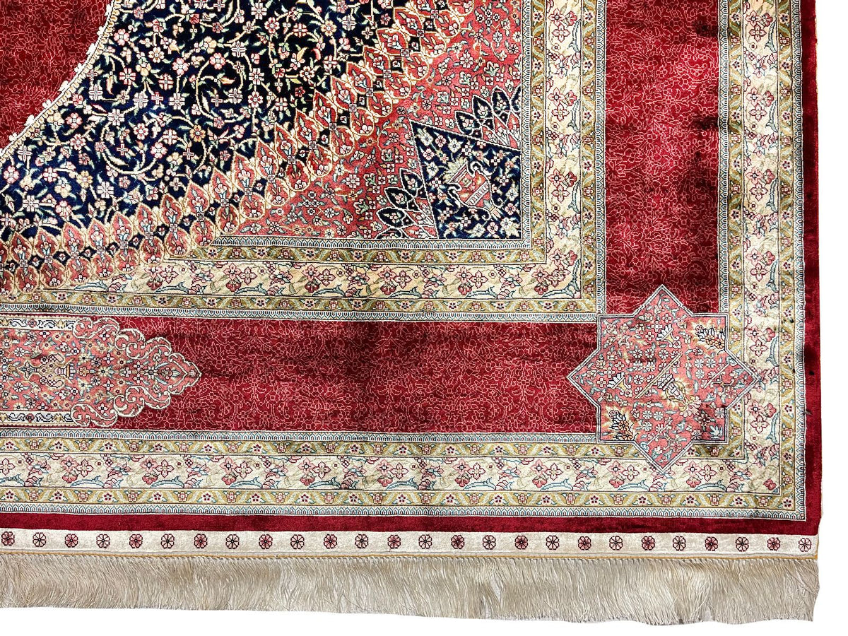 8x11 Red and Navy Turkish Silk Rug
