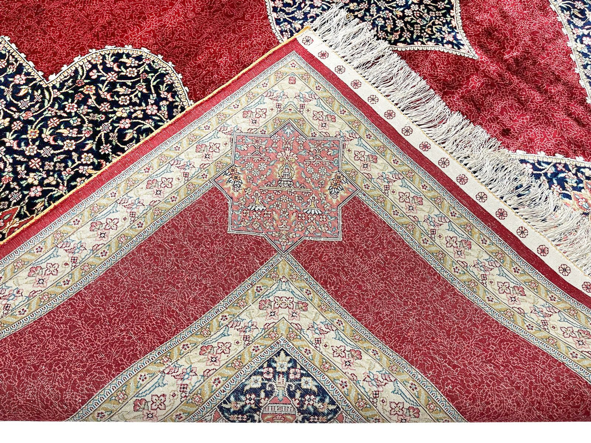 8x11 Red and Navy Turkish Silk Rug