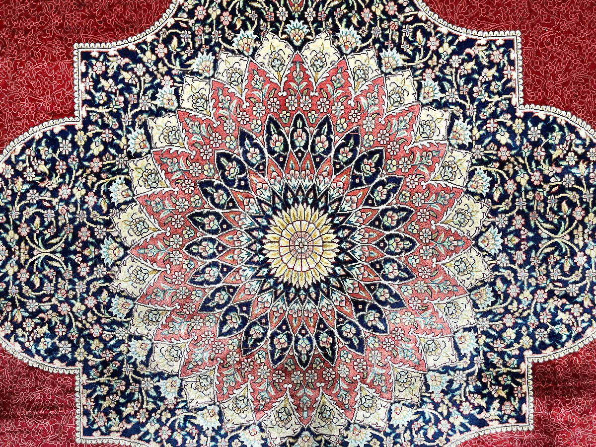 8x11 Red and Navy Turkish Silk Rug