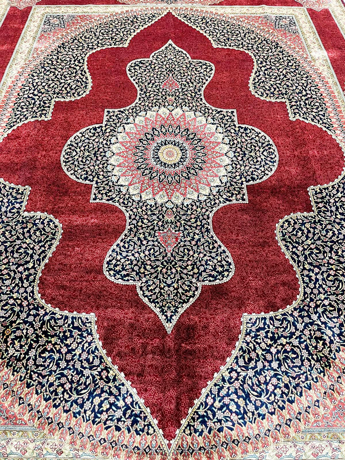 8x11 Red and Navy Turkish Silk Rug
