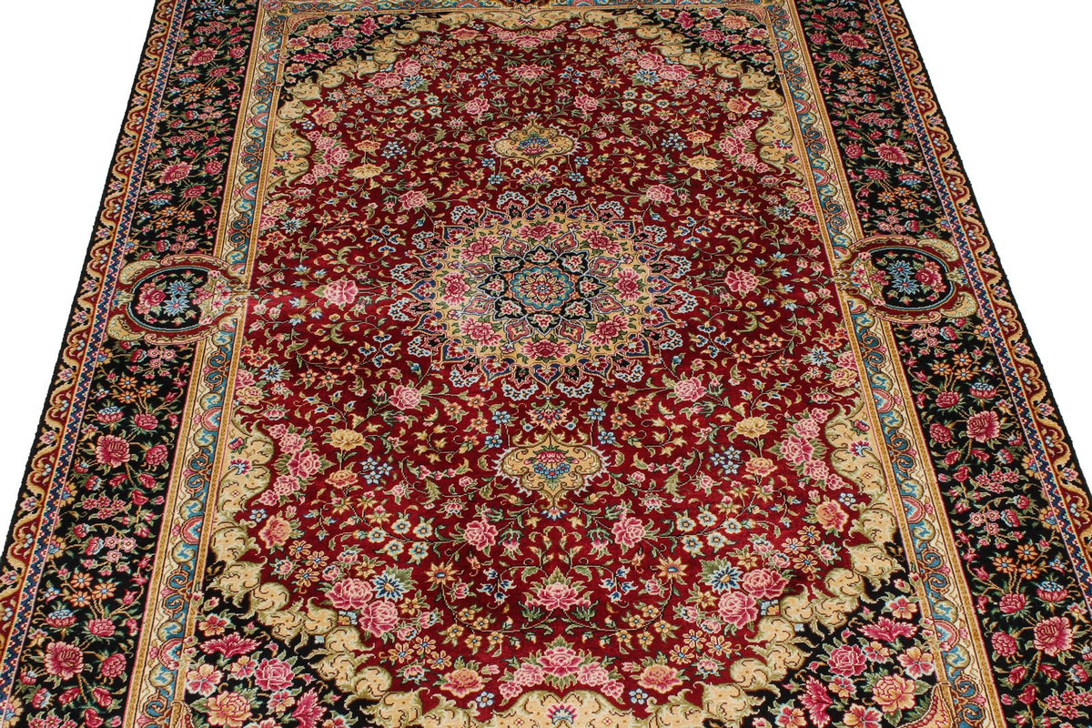 4x6 Red and Black Turkish Silk Rug