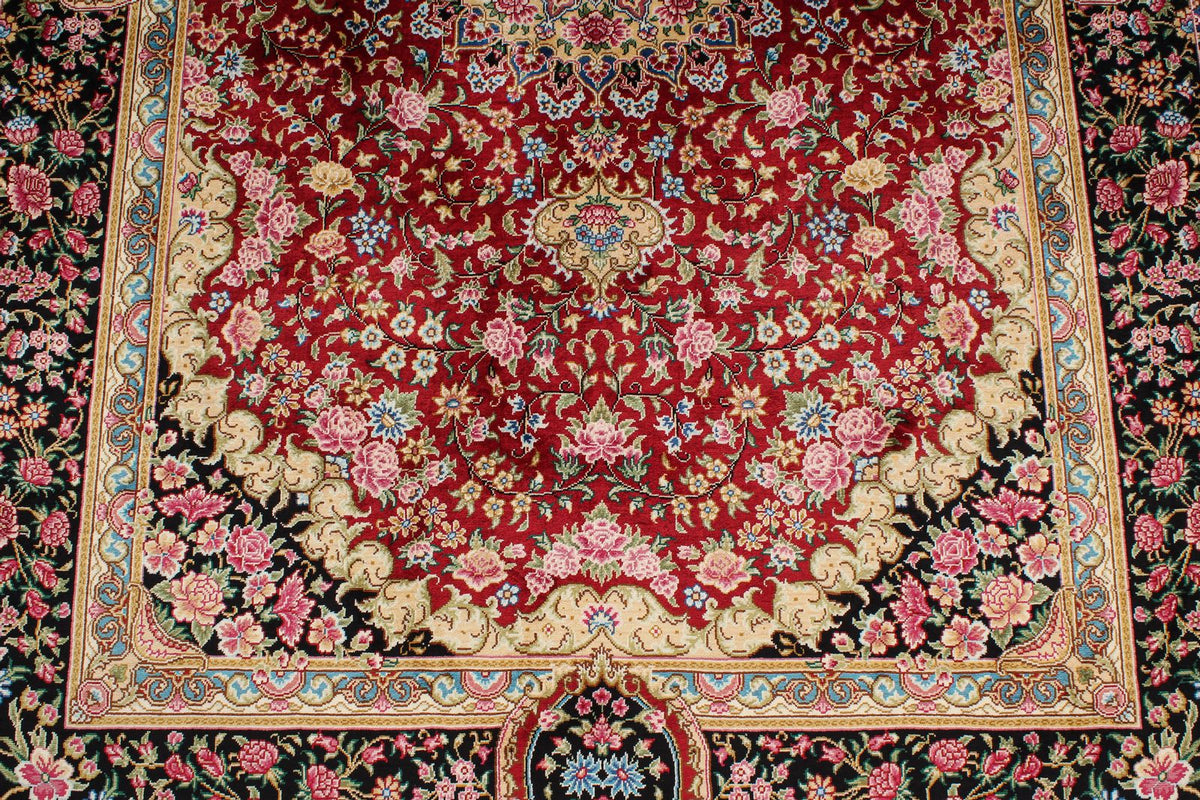 4x6 Red and Black Turkish Silk Rug