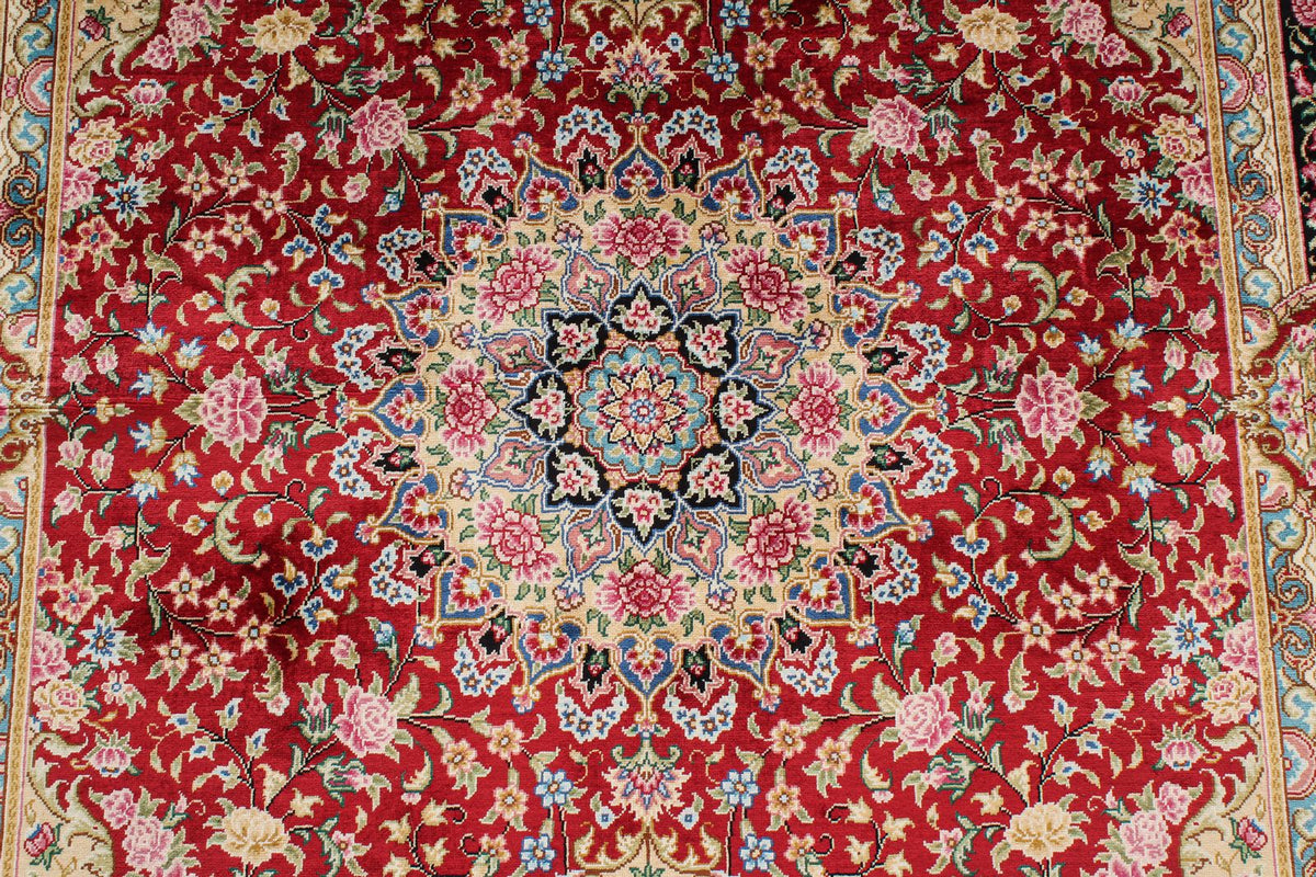 4x6 Red and Black Turkish Silk Rug