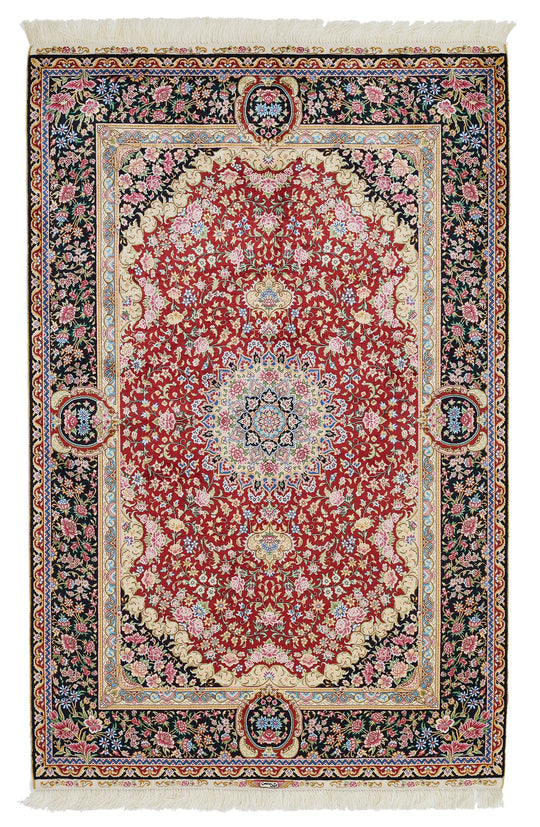 4x6 Red and Black Turkish Silk Rug
