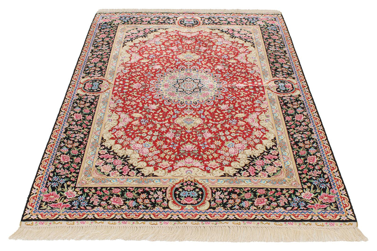 4x6 Red and Black Turkish Silk Rug