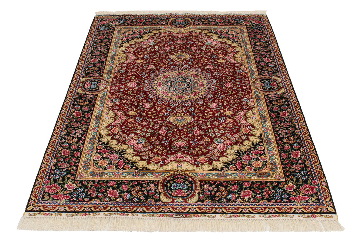 4x6 Red and Black Turkish Silk Rug