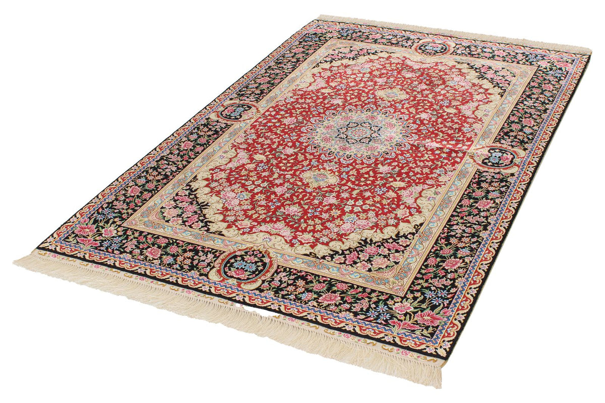 4x6 Red and Black Turkish Silk Rug