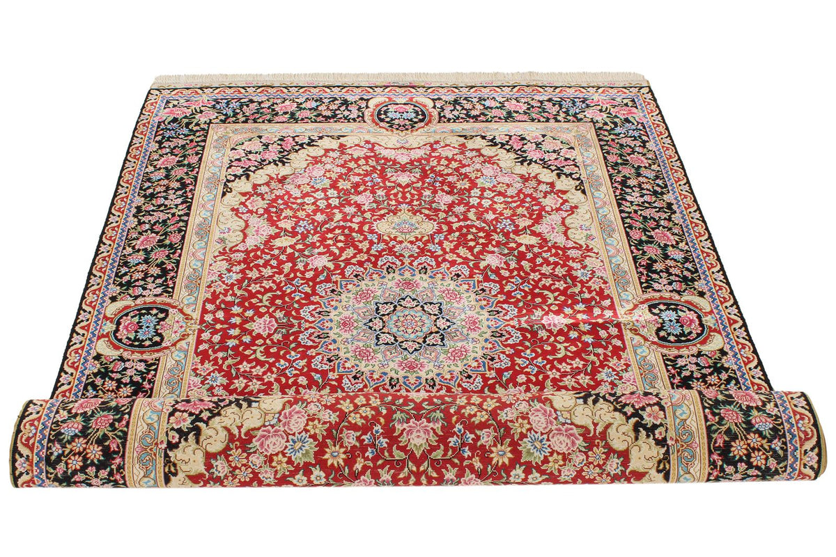 4x6 Red and Black Turkish Silk Rug