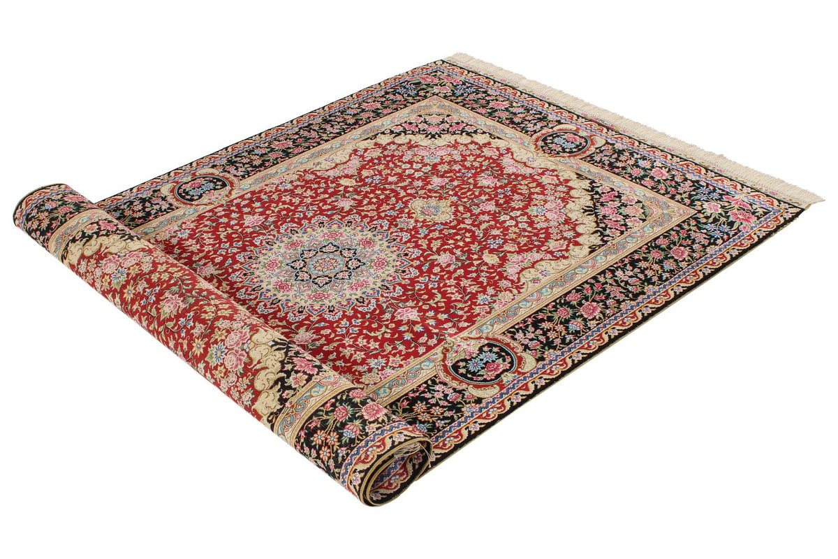 4x6 Red and Black Turkish Silk Rug