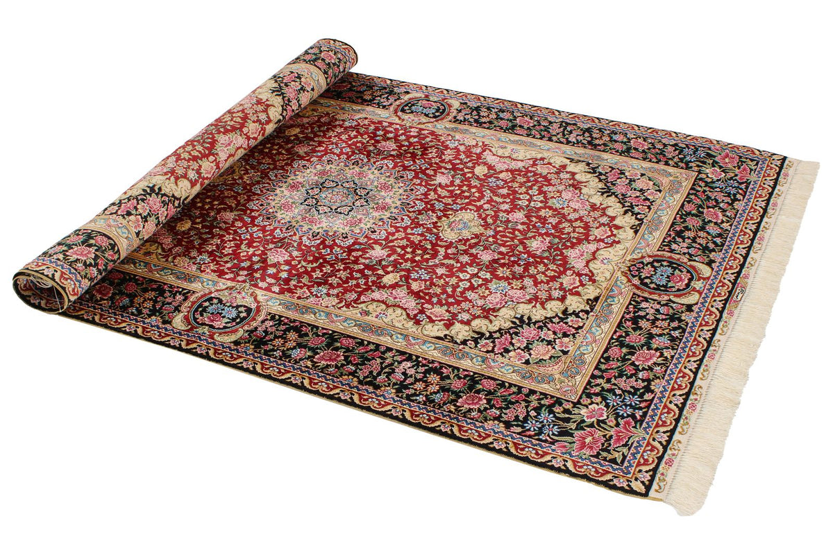 4x6 Red and Black Turkish Silk Rug