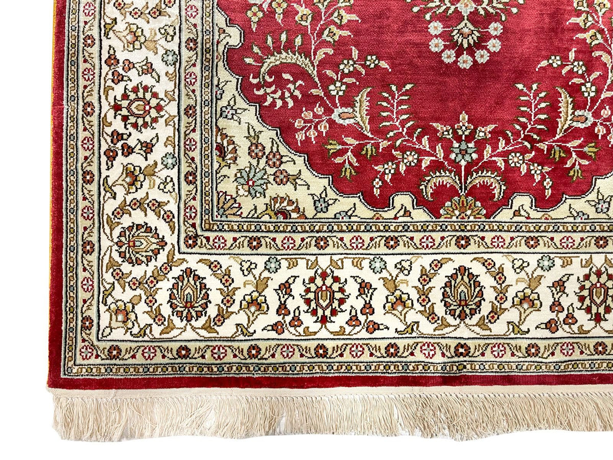 3x5 Red and Ivory Turkish Silk Rug