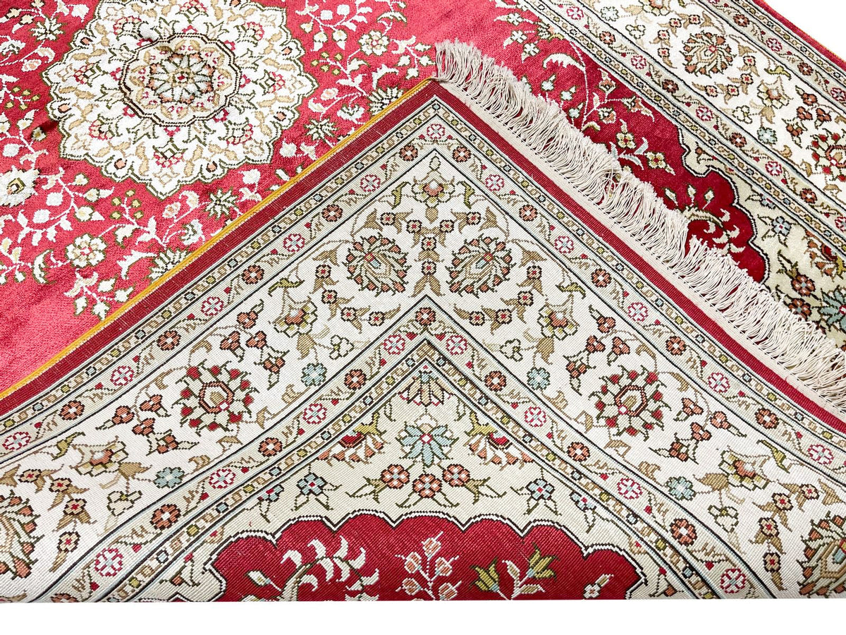 3x5 Red and Ivory Turkish Silk Rug