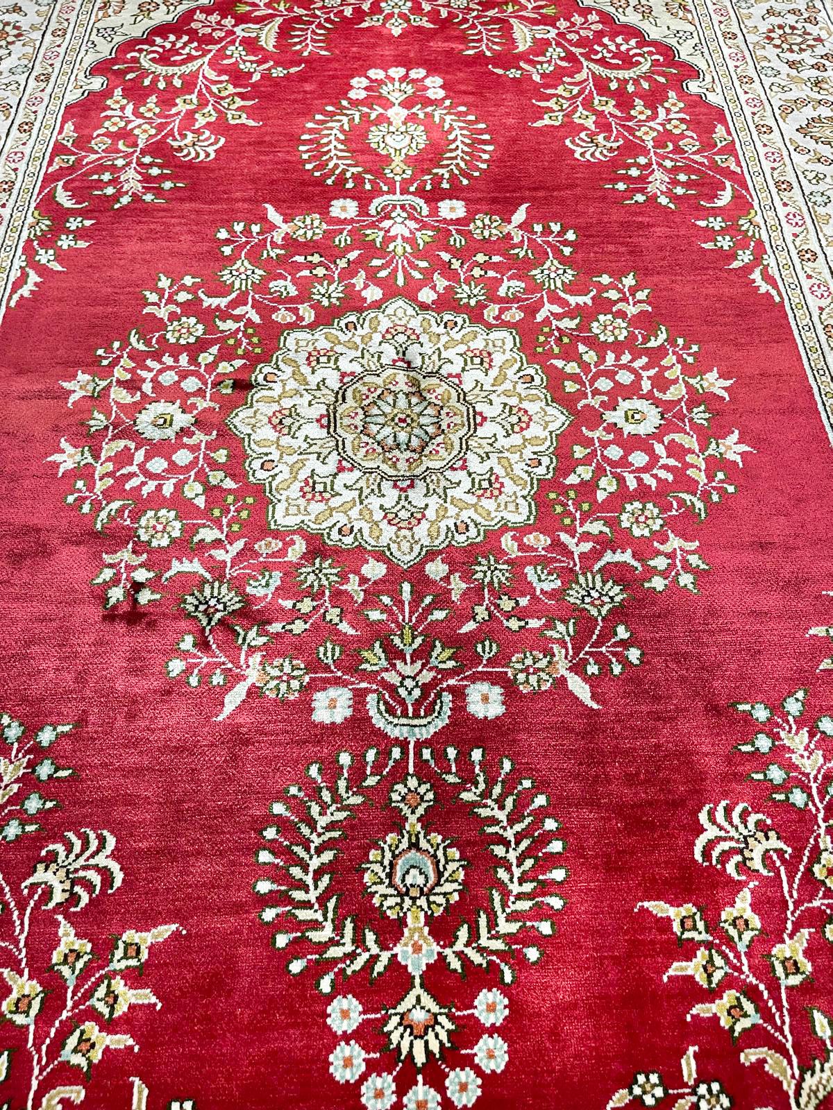 3x5 Red and Ivory Turkish Silk Rug