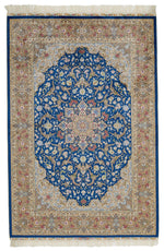 4x6 Blue and Brown Turkish Silk Rug
