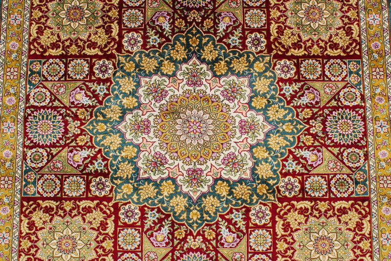 4x6 Red and Green Turkish Silk Rug