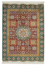 4x6 Red and Green Turkish Silk Rug