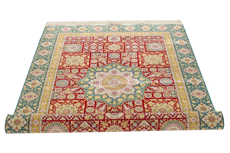 4x6 Red and Green Turkish Silk Rug