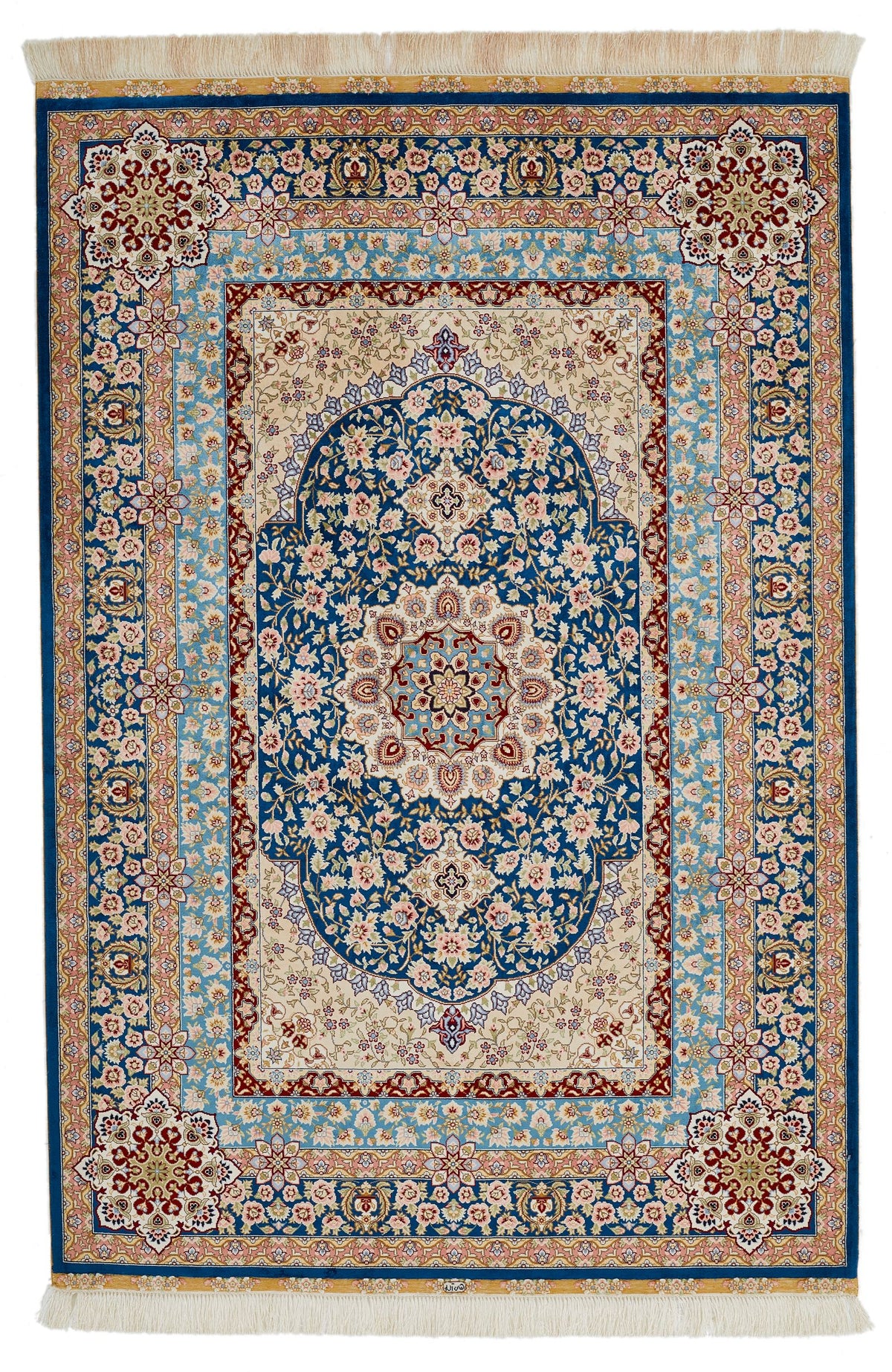 4x6 Blue and Multicolor Turkish Silk Rug