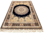 6x8 Navy and Multicolor Turkish Silk Rug