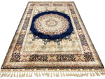 6x8 Navy and Multicolor Turkish Silk Rug