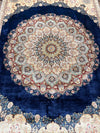 6x8 Navy and Multicolor Turkish Silk Rug