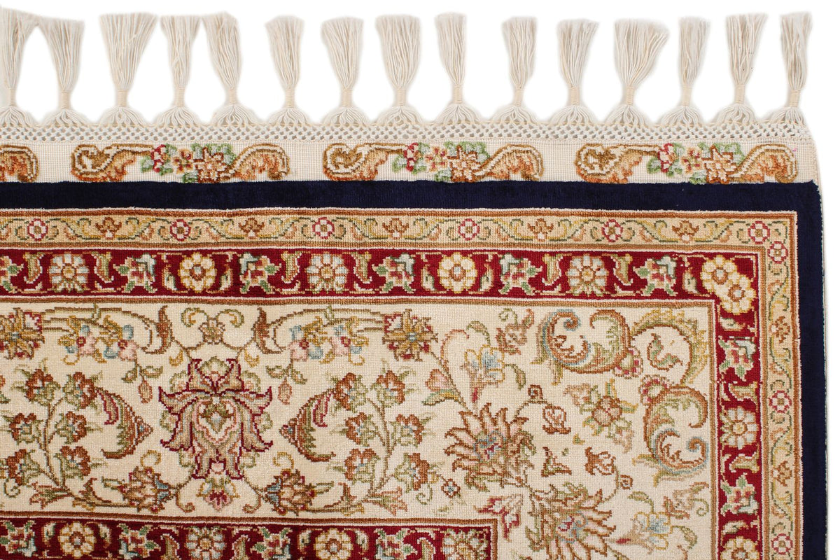 6x8 Navy and Ivory Turkish Silk Rug