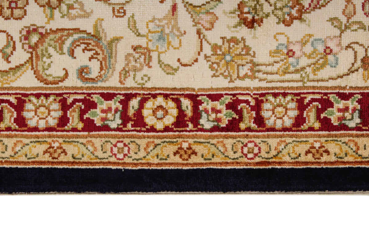 6x8 Navy and Ivory Turkish Silk Rug