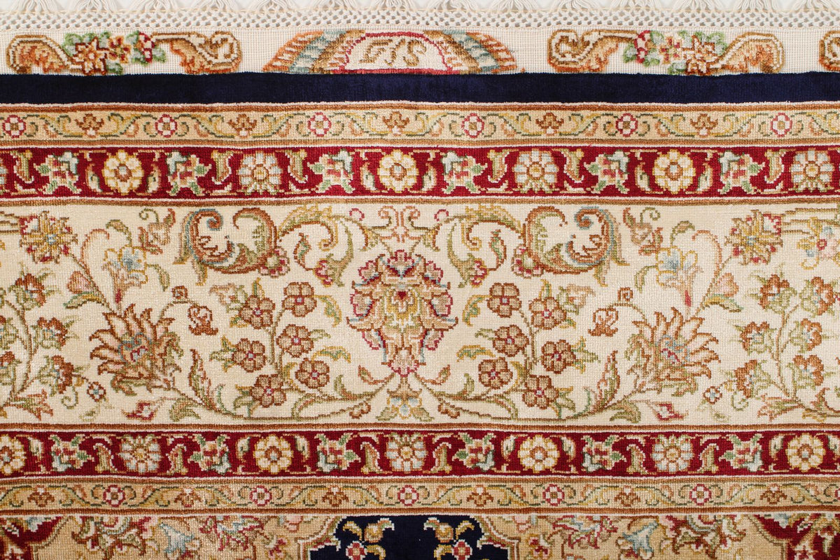 6x8 Navy and Ivory Turkish Silk Rug