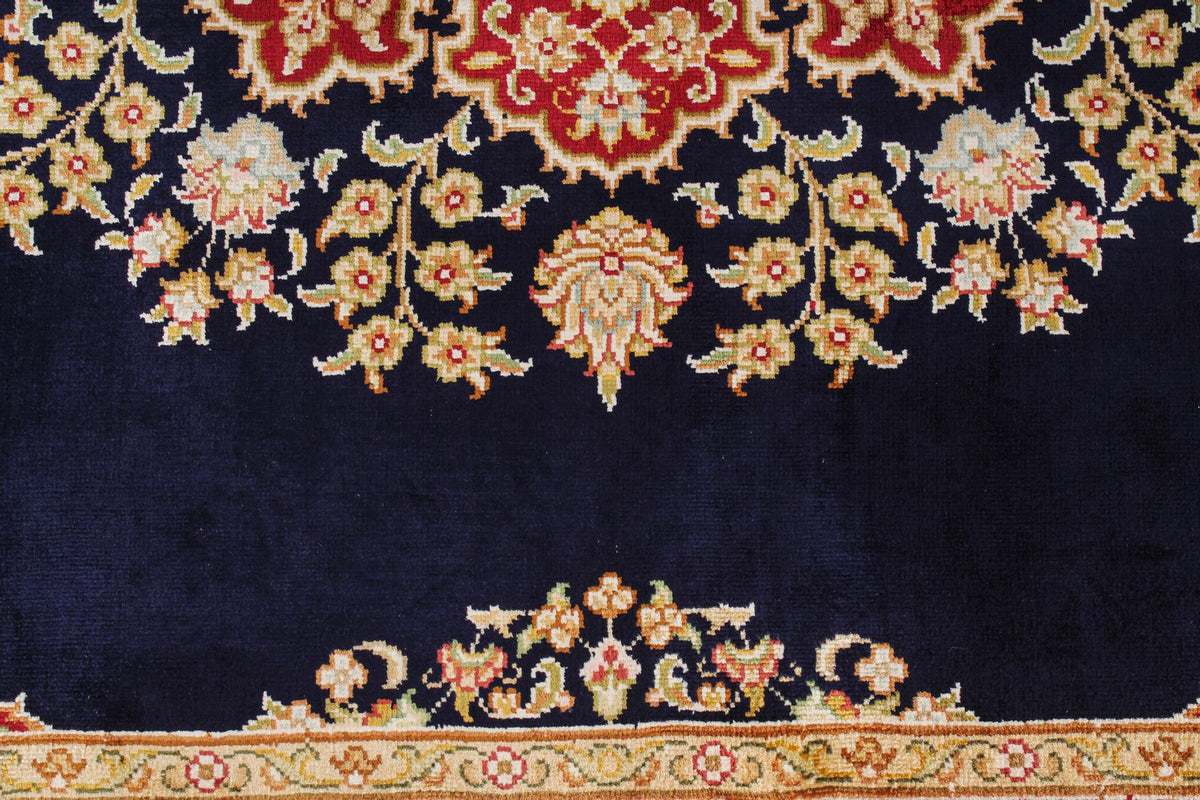 6x8 Navy and Ivory Turkish Silk Rug