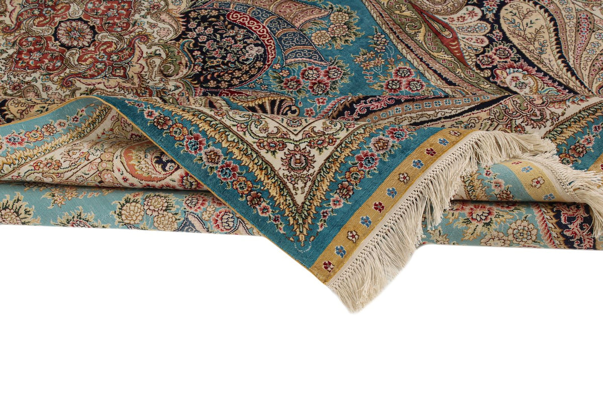 5x8 Blue and Ivory Turkish Silk Rug
