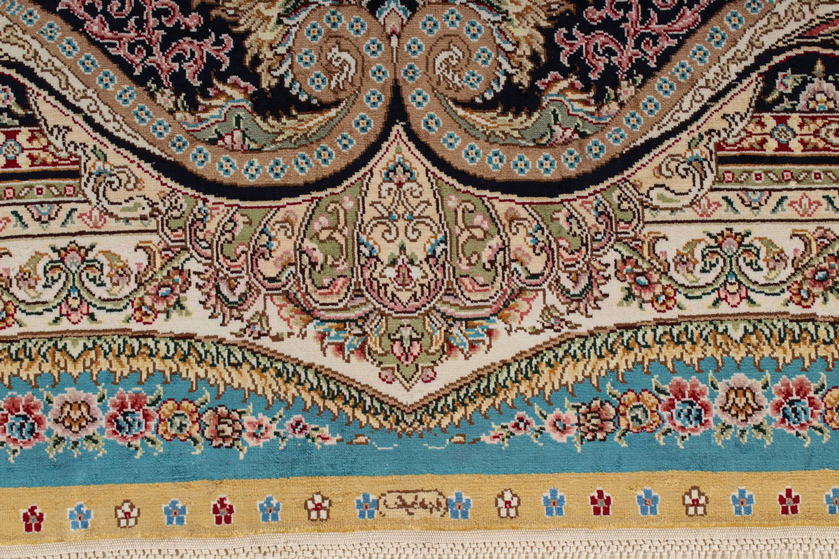 5x8 Blue and Ivory Turkish Silk Rug
