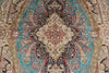 5x8 Blue and Ivory Turkish Silk Rug