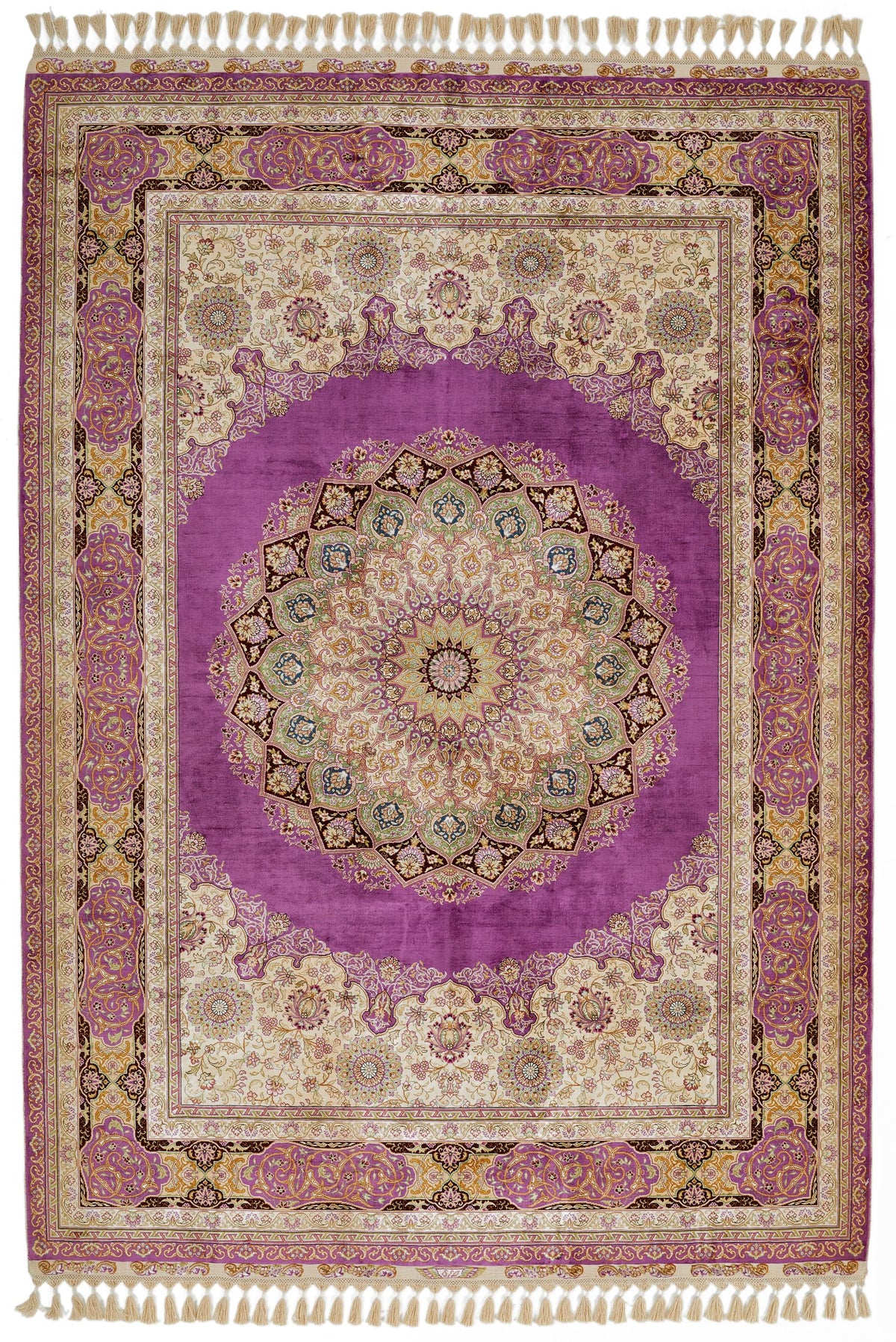 6x8 Purple and Ivory Turkish Silk Rug