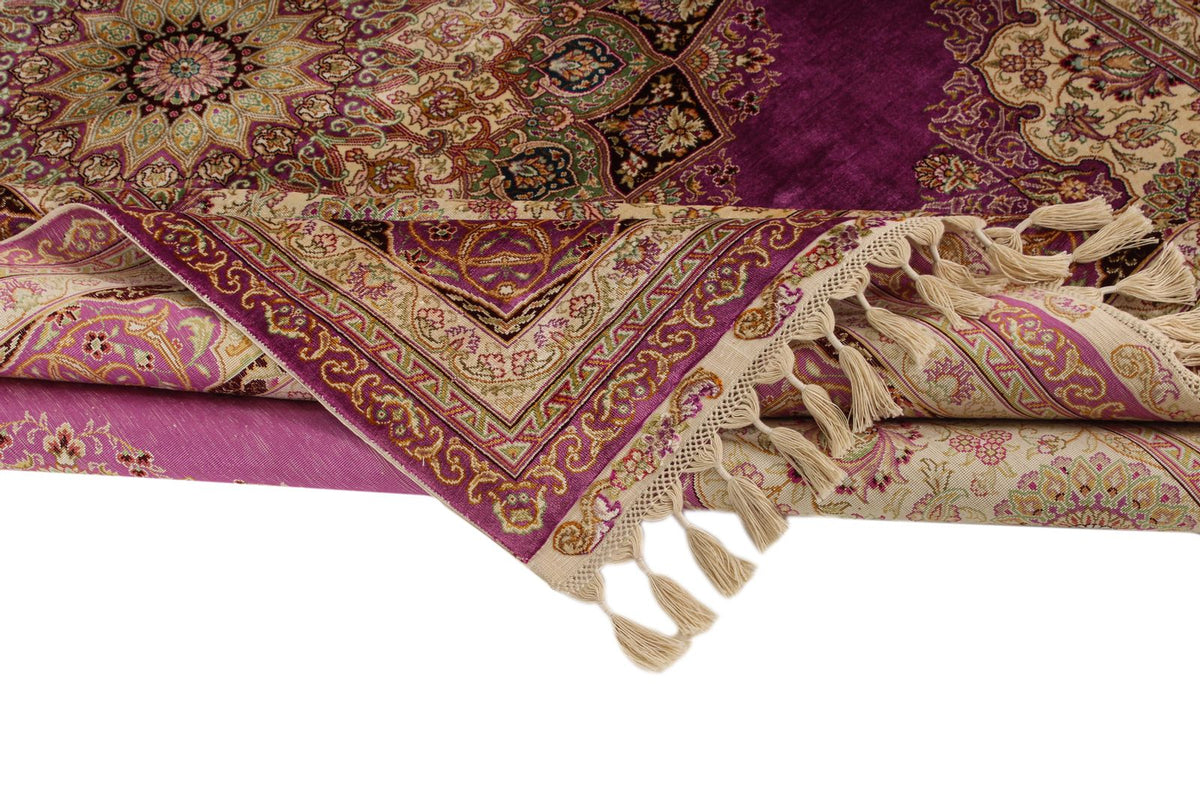 6x8 Purple and Ivory Turkish Silk Rug