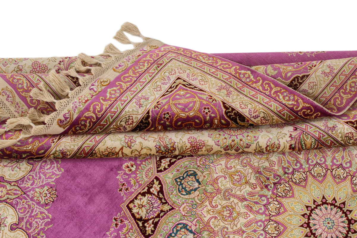 6x8 Purple and Ivory Turkish Silk Rug