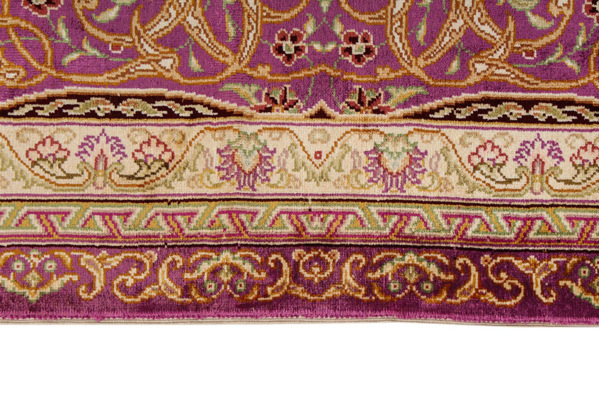 6x8 Purple and Ivory Turkish Silk Rug