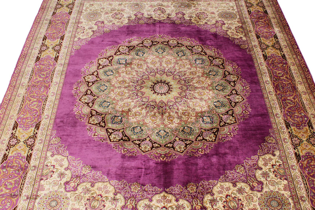 6x8 Purple and Ivory Turkish Silk Rug