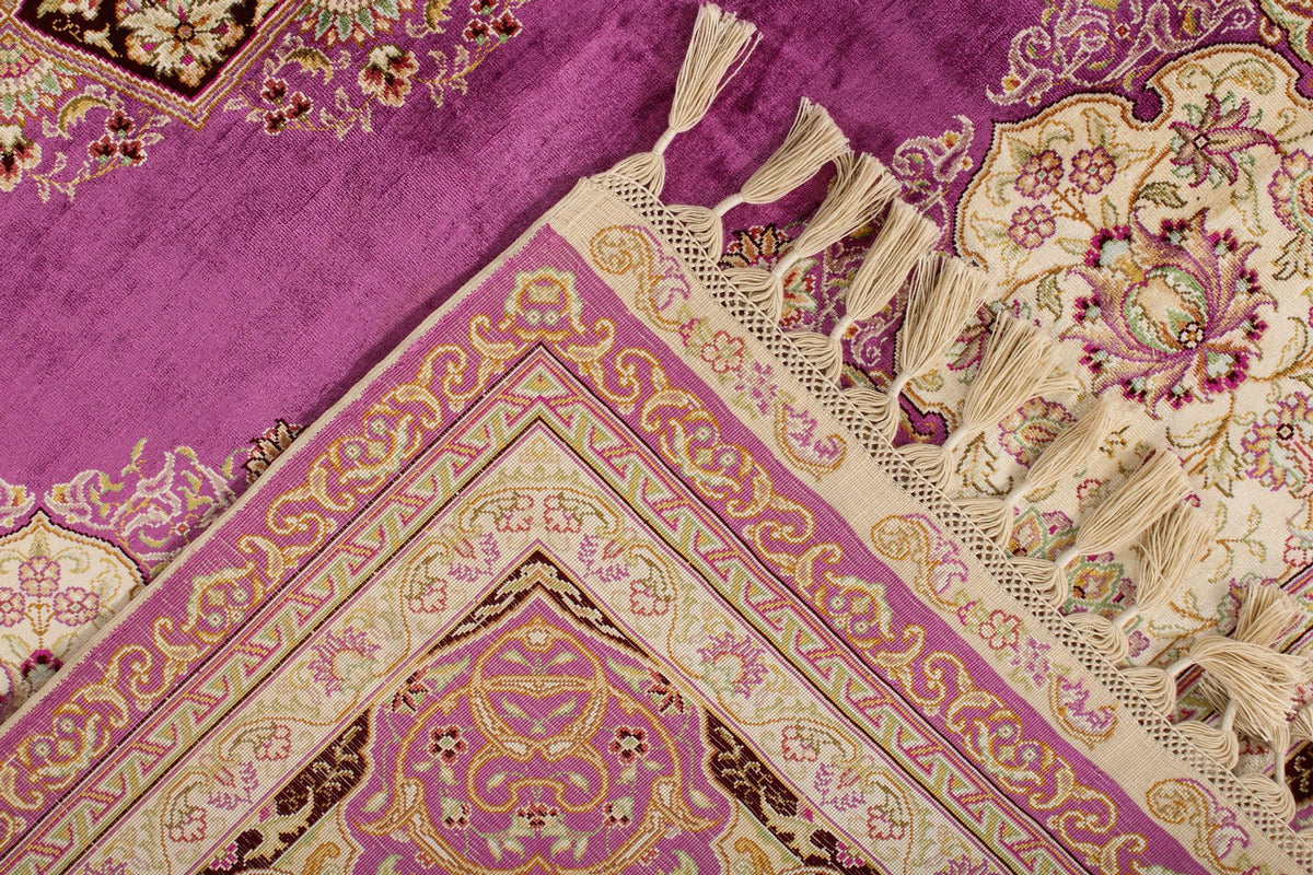 6x8 Purple and Ivory Turkish Silk Rug