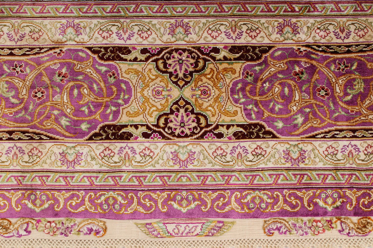 6x8 Purple and Ivory Turkish Silk Rug
