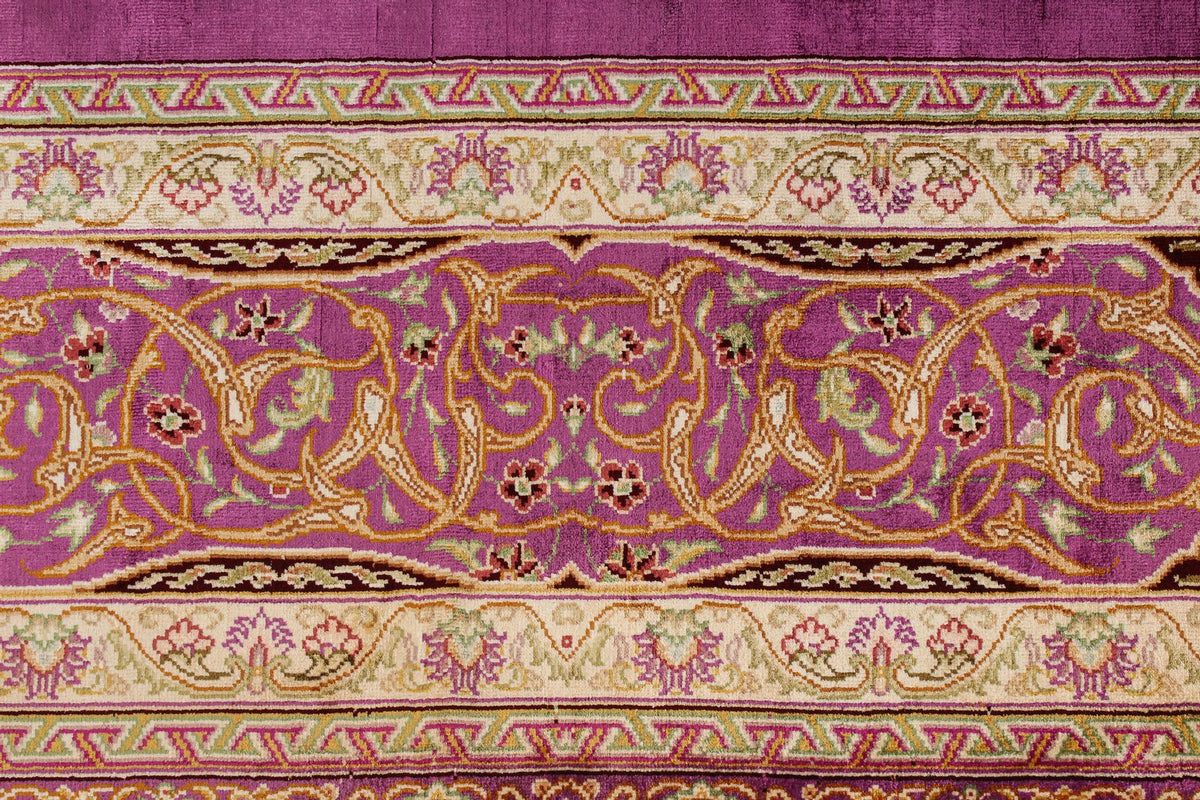 6x8 Purple and Ivory Turkish Silk Rug