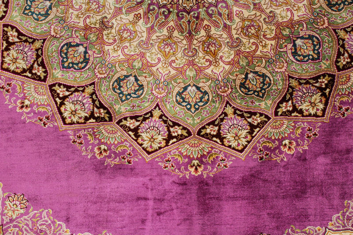 6x8 Purple and Ivory Turkish Silk Rug
